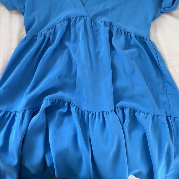 SHEIN V-Neck Short Sleeve Sunday Women's Flowy Sunday Blue Mini Dress - Picture 2 of 2